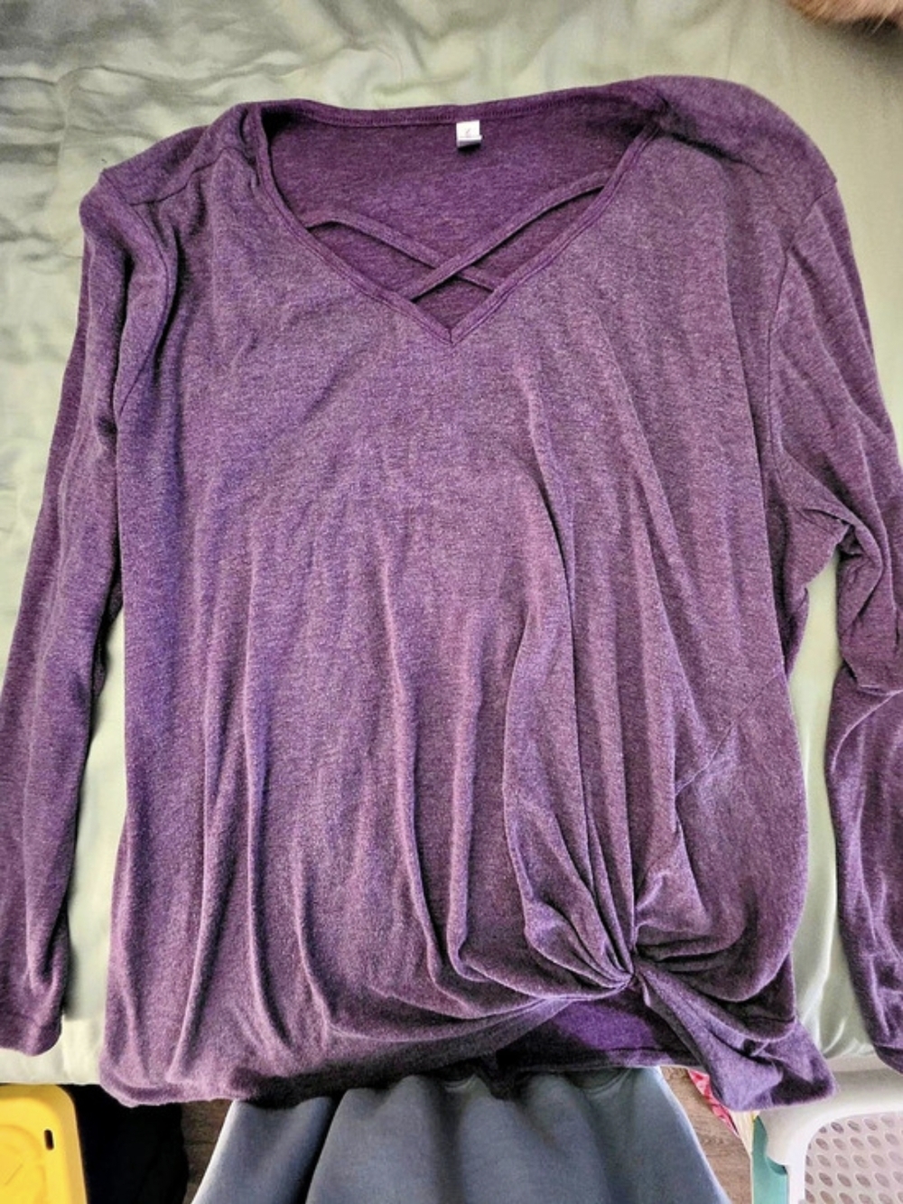 Women's Long Sleeve Knot Top in Purple Size XXL